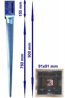 Gartenwelt Riegelsberger Einschlagbodenhülse 121x121mm - 900mm Verzinkt Mit Pfostenschrauben